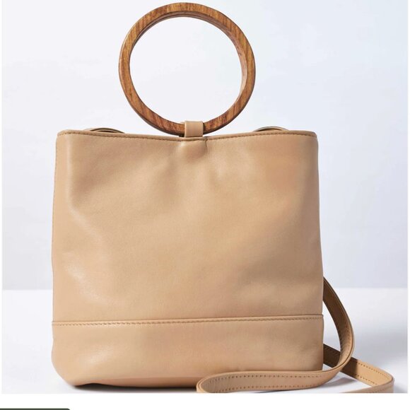 Payton James Mini Wood Italian Leather Bucket Tote -Cappucino - Picture 3 of 6